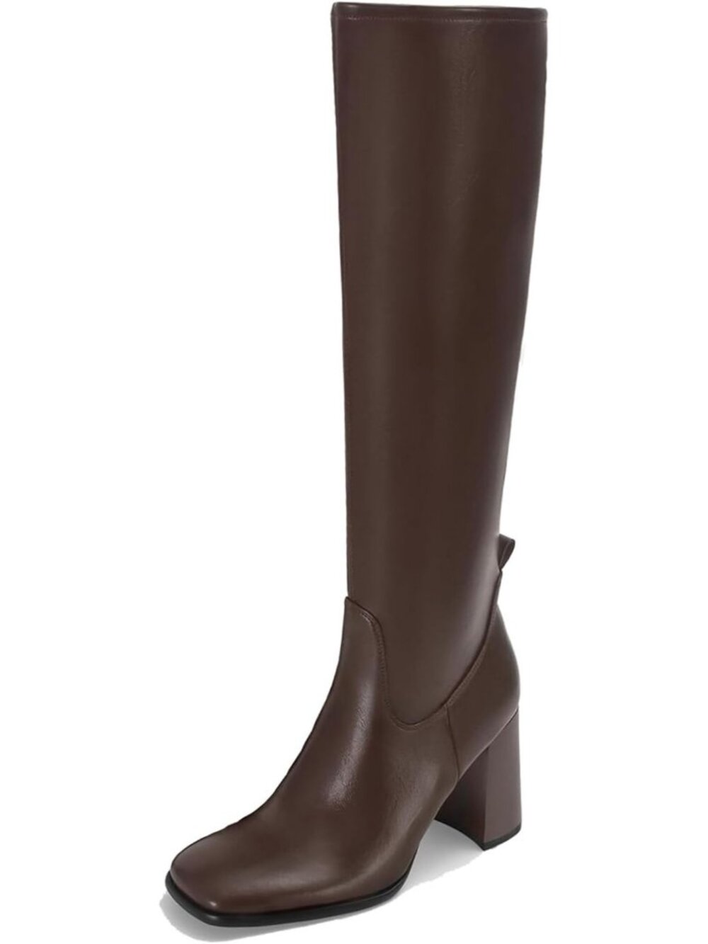 Women's Brown Round Toe Comfortable Low Block Chunky Heel Side Zipper Tall Boots